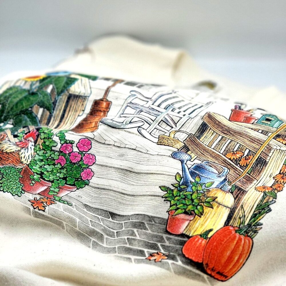 Vtg 90s Farmhouse Garden Grannycore Graphic Crewneck Sweatshirt White - Picture 2 of 16